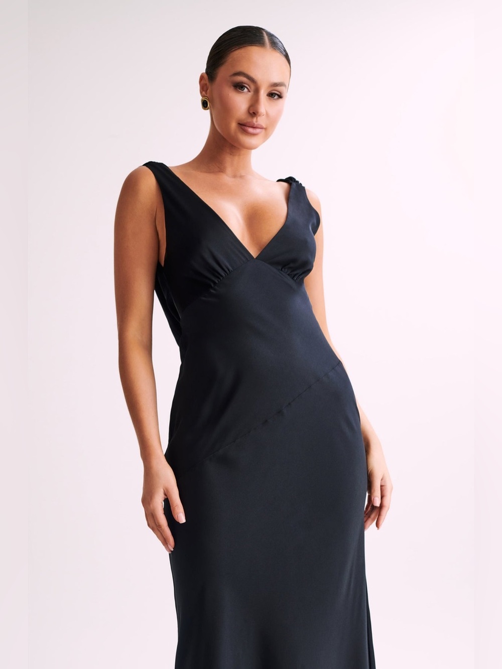 MESHKI Nadia Satin Cowl Dress in Black AU Size XL - US Size 10